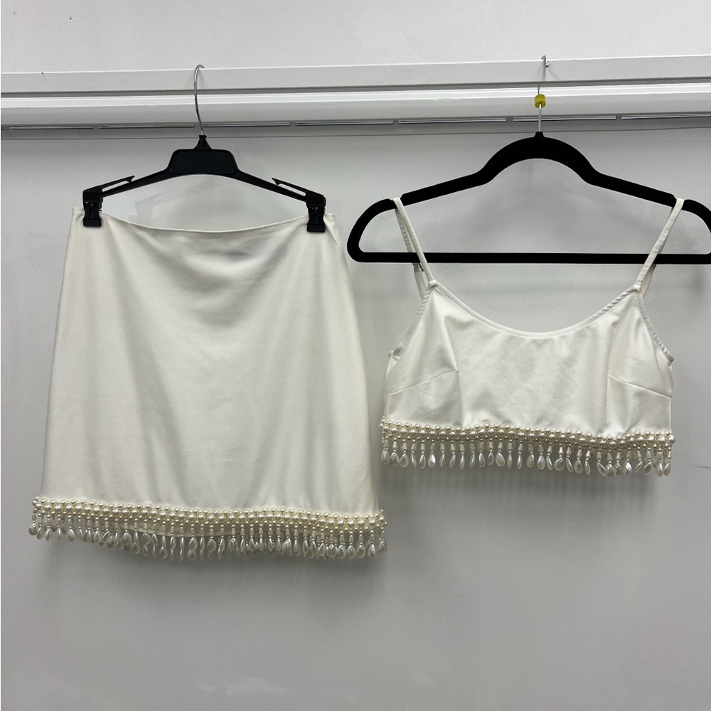 Hand-Beaded Mini Skirt and Crop Top Set